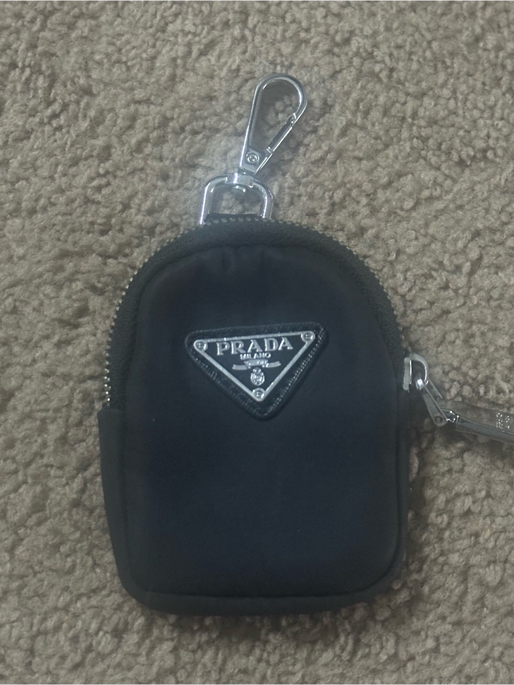 Prada Black Nylon Key Pouch with Silver Hardware Clip - Picture 4 of 4